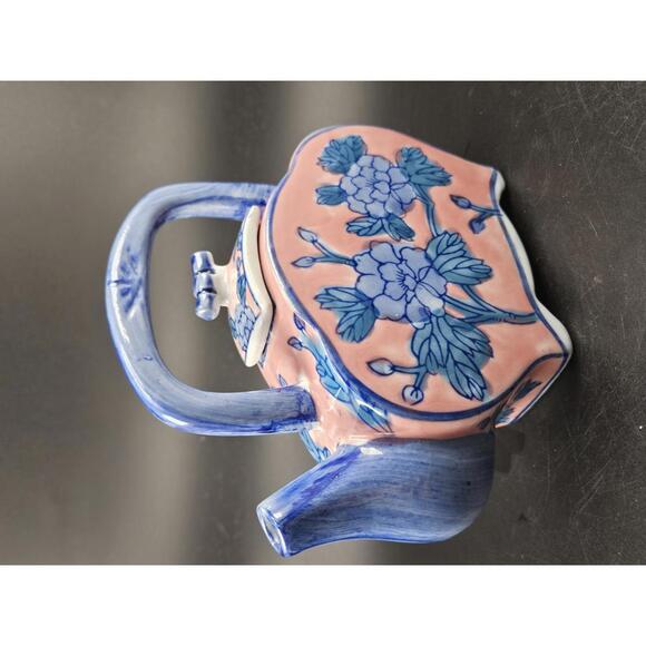 Other - Ben Rickert Chinoiserie Teapot Blue Pink Floral Ceramic Asian Decor 5 In Tall